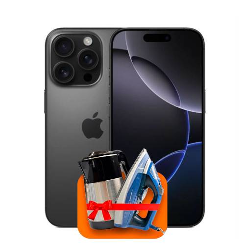 Apple iPhone 16 Pro 128ГБ (Чёрный Titanium) + (Утюг или электрочайник) + 100 ГБ интернета + 3 месяца ТV-COM в подарок!