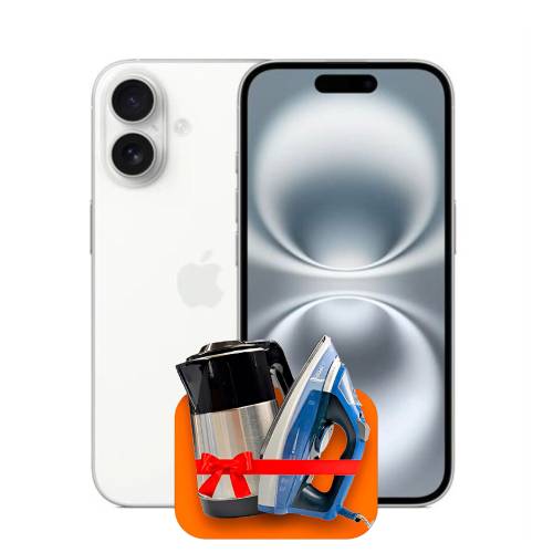 Apple iPhone 16 128ГБ (Белый) + (Утюг или электрочайник) + 100 ГБ интернета + 3 месяца ТV-COM в подарок!
