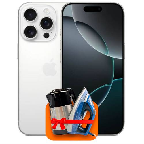Apple iPhone 16 Pro 256ГБ (Белый Titanium) + (Утюг или электрочайник) + 100 ГБ интернета + 3 месяца ТV-COM в подарок!